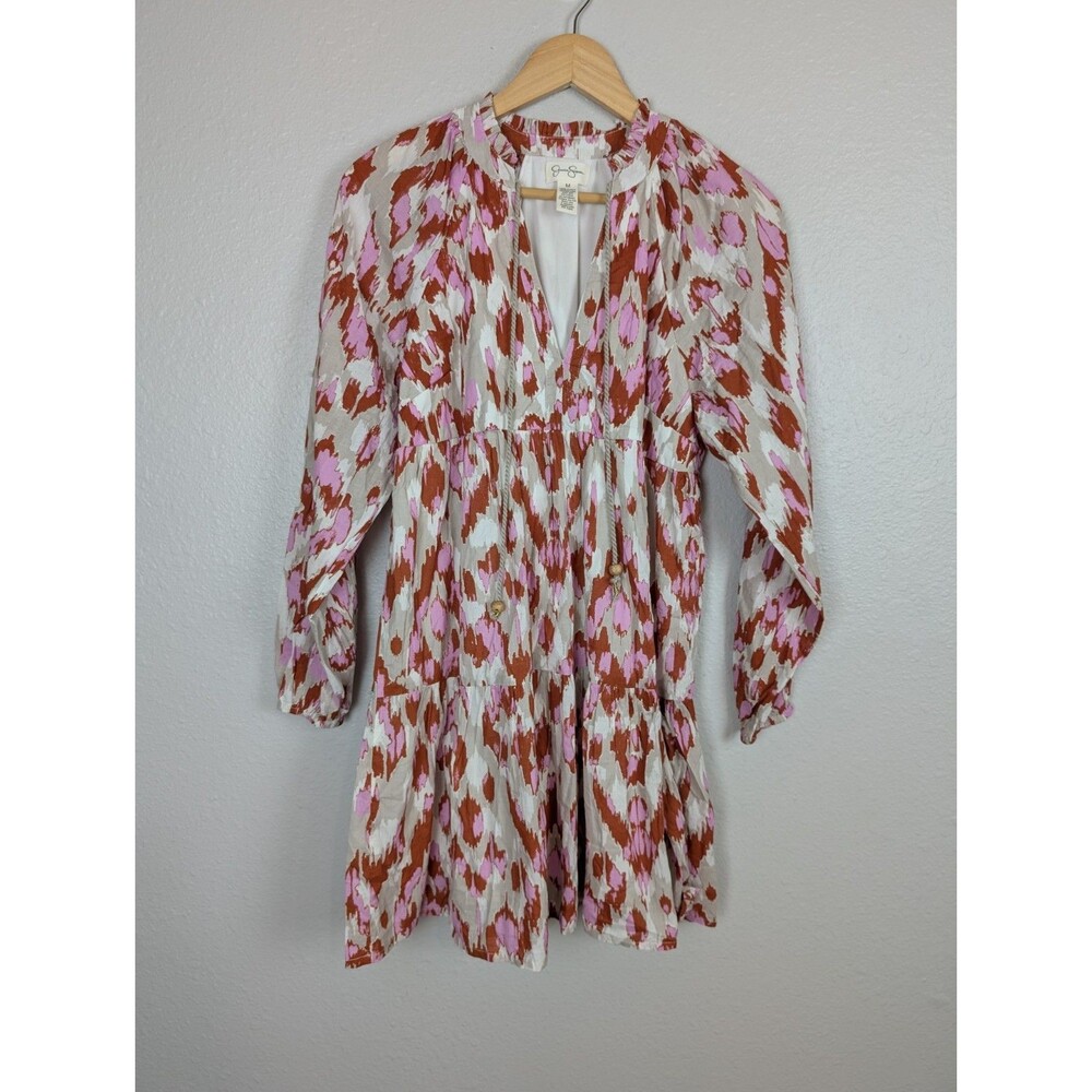Jessica Simpson Pink Patterned Cotton V Neck Dress Medium